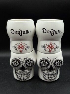 Don Julio Tequila Sugar Skull Mugs Cups Ceramic Day Of The Dead LOT 4
